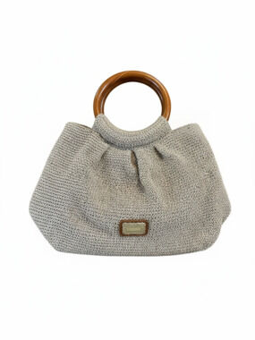 Elka Accessories Crochet Straw Bag with Wooden Handle and Metal Clasp